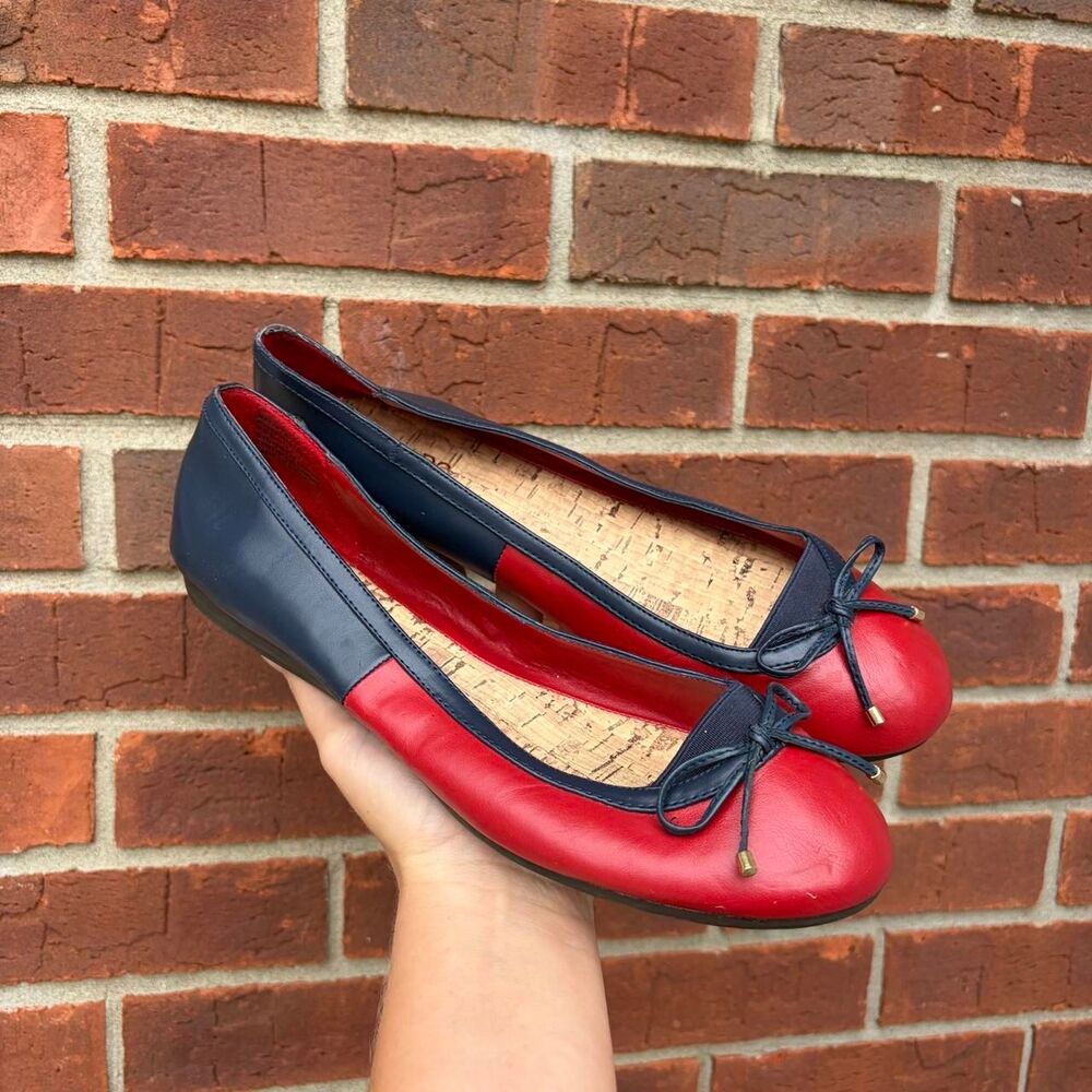 Chaps Women's Red and Navy Ballet-shoes bow detail  size US 9.5 B